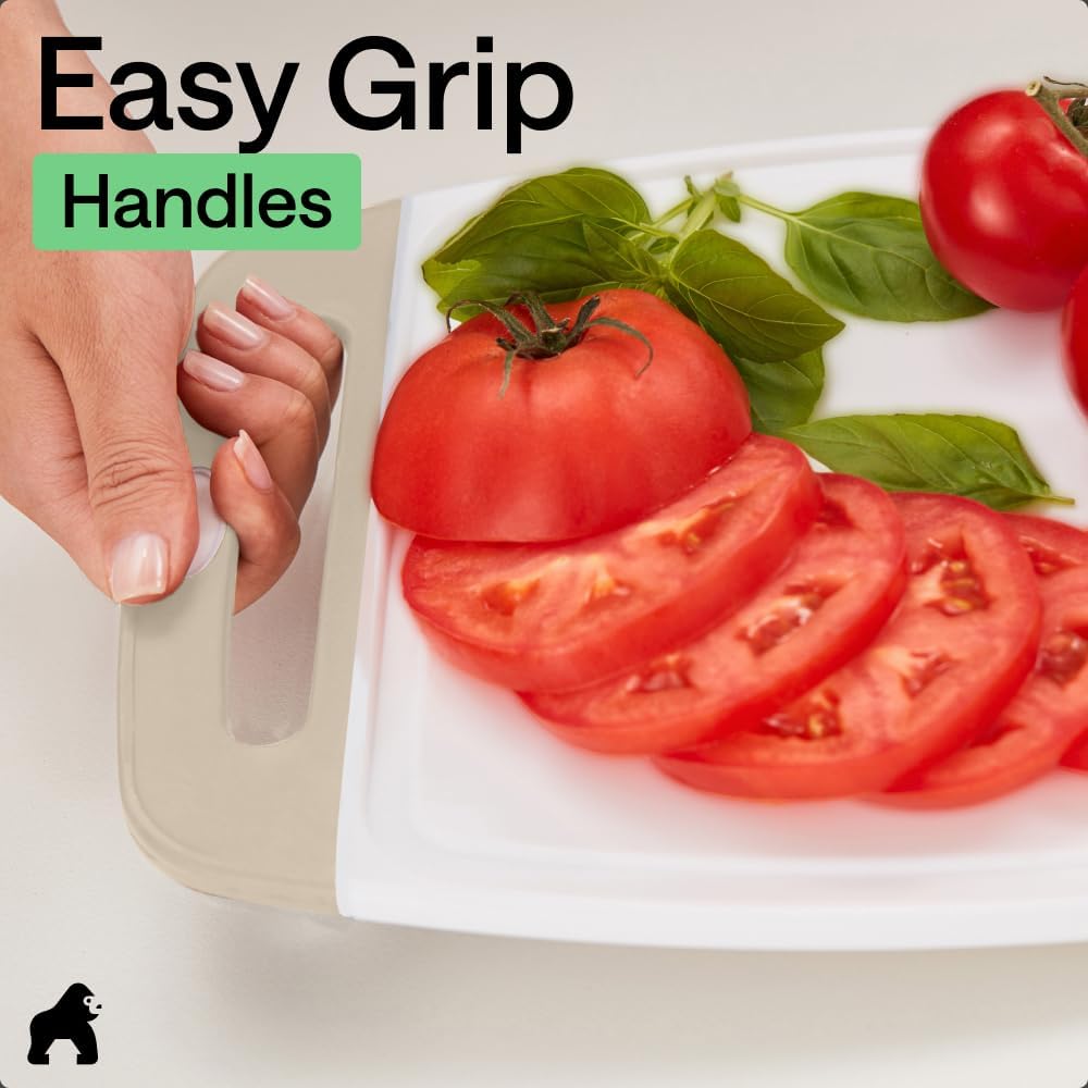 GORILLA GRIP BPA-Free Reversible Kitchen Cutting Board Set of 3, US Designed, Nonporous, Juice Grooves Catch Liquid, Slip Resistant Border, Dishwasher Safe, Durable Large Food Chopping Boards, Black