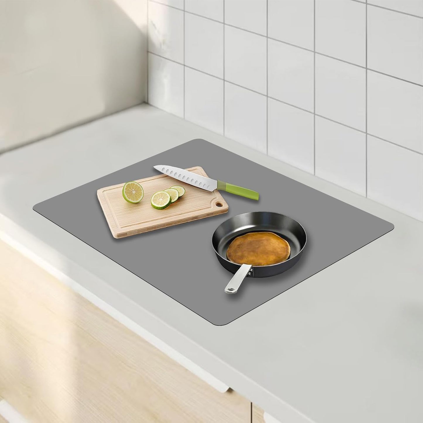 72''x16'' Extra Large Silicone Mat for Kitchen Counter, Heat Resistant Countertop Protector, Non-Slip Waterproof Kitchen Island Mat, Easy to Clean, Light Gray