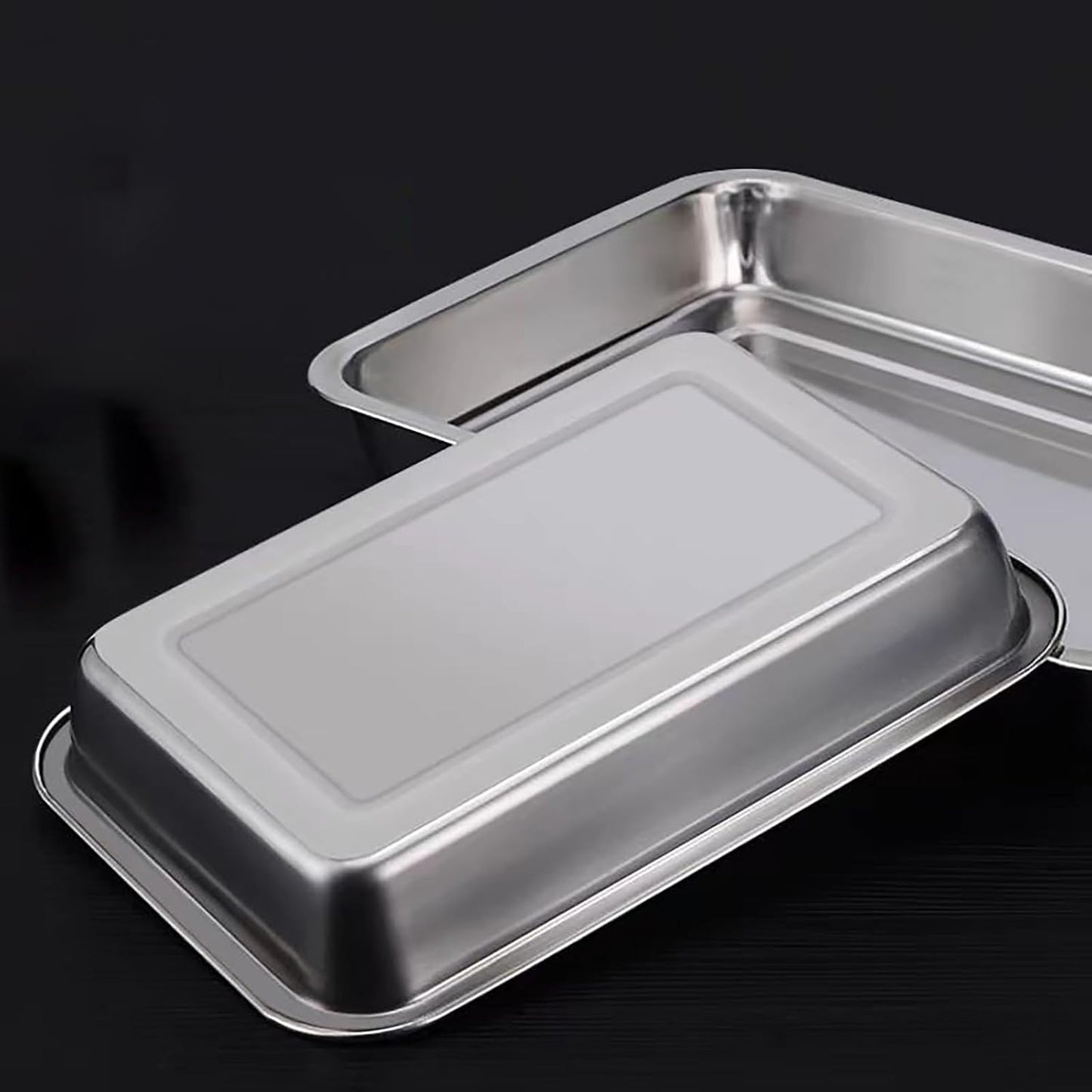 3Pcs Stainless Steel Breading Trays Set, Breading Dishes for Chicken Breasts, Marinating Meat and Prepping Meals (10.4" x 7.7" x 1.9")
