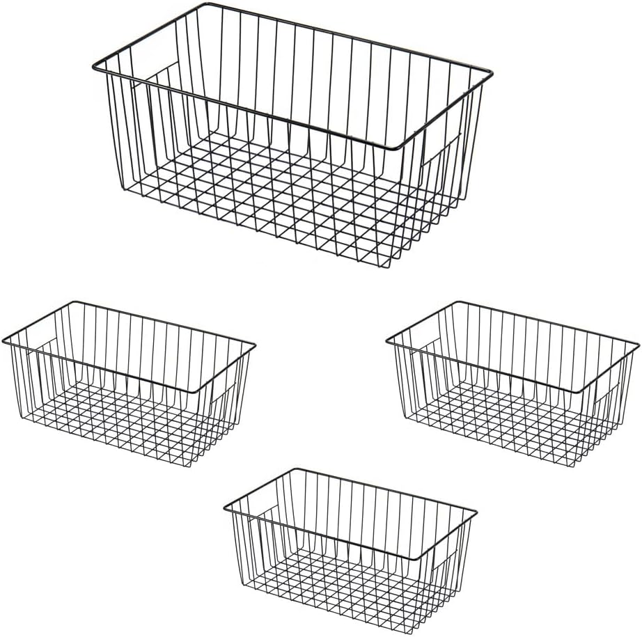 16inch Freezer Wire Storage Organizer Baskets, Household Refrigerator Bins with Built-in Handles for Cabinet, Pantry, Closet, Bedroom
