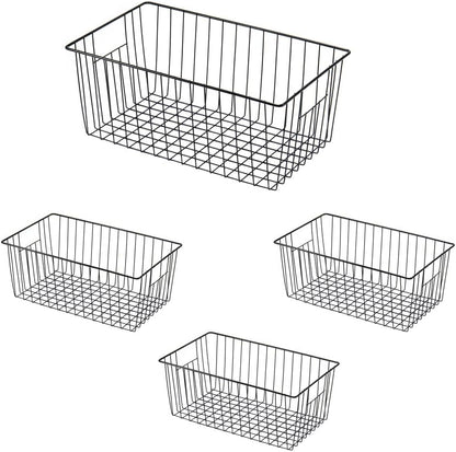 16inch Freezer Wire Storage Organizer Baskets, Household Refrigerator Bins with Built-in Handles for Cabinet, Pantry, Closet, Bedroom