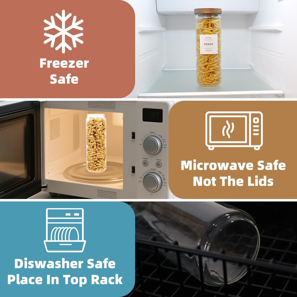 2 Pack Large Glass Flour and Sugar Storage Containers with Airtight Acacia Wood Lids and 132 Kitchen Pantey Labels Preprint - 1 Gallon Borosilicate Glass Canister Sets for Food,Pasta,Cookie,Rice