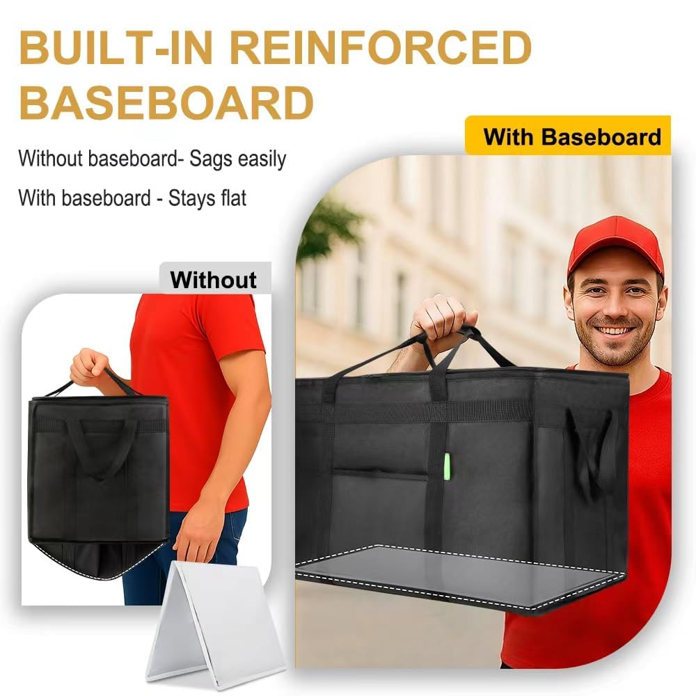 Bodaon Insulated Food Delivery Bag, XXXL Pizza Delivery Bags for Hot and Cold Food, Commercial, Large Capacity Reusable Warming Bag, Catering Cooler Bag for Rideshare, Warmers for Parties (Black, 1Pk)