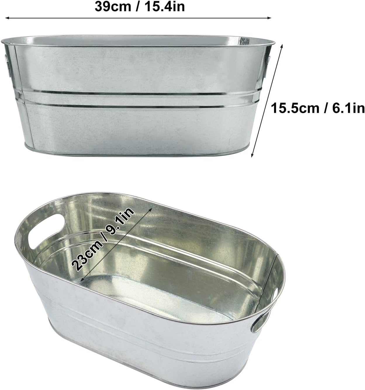 3 PCS 15.3 x 9 x 6 inches Black Metal Galvanized Tub with Handles, 3 Gallon Galvanized Beverage Tubs for Parties, Large Metal Drink Ice Buckets for Beer, Wine, Cocktails & Outdoor Events