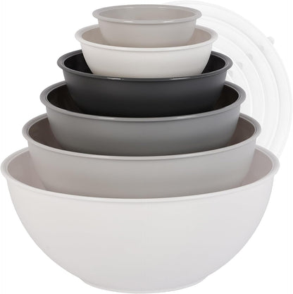 BoxedHome BPA Free Plastic Round Mixing Bowl with Lids, 12 Pack Nesting Bowls with Lids Set, Microwave and Dishwasher Safe Prep & Serving Bowls Great for Mixing, Baking, Serving (pinkish green, 12pcs)