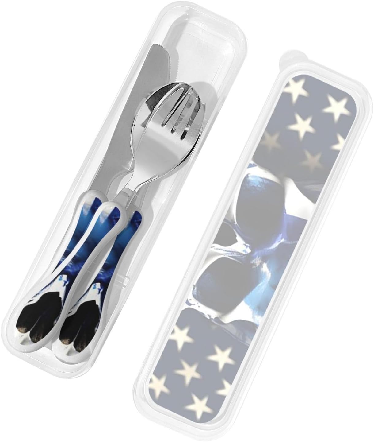 3-Piece Kids Silverware Set With Storage Case, Stainless Steel Reusable Children Safe Knife Spoon Fork Set Dreamy Jellyfish Print Children Flatware Set For Kids Lunch Box
