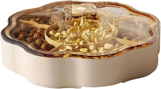 Dry Fruit Tray 5 Compartments Relish Tray with Lid Round Plastic Serving Dishes for Nut, Snack, Fruit, Candies, Cookie Home, Office 9.5x9.5x3.4 inch