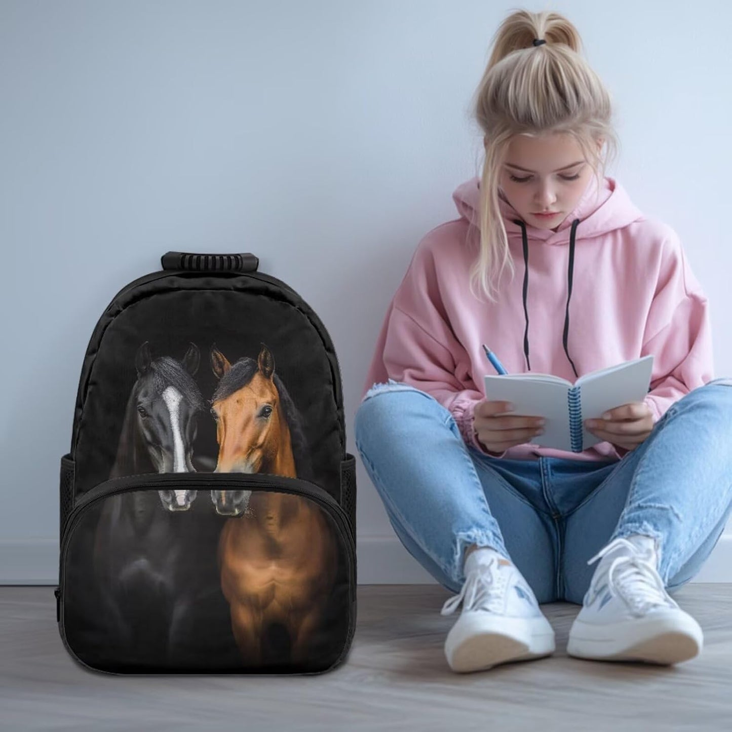 Cute Capybara Pizza Backpack for Girls, 5 Pcs Boys School Bag Set for Kids, 17 Inch Backpacks Lunch Pencil Box Reusable Utensils Case Set for Middle Elementary School, 3rd Grade Backpack
