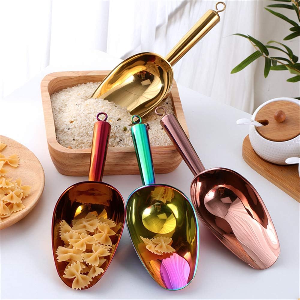 Mingcheng Stainless Steel Ice Scoop and Ice Tongs Small, Round Bottom Bar Ice Utility Scoop, 6 Inches Serving Tongs with Teeth for Large Cubes, Freezer, Ice Bucket Copper, Set of 3 (Gold)