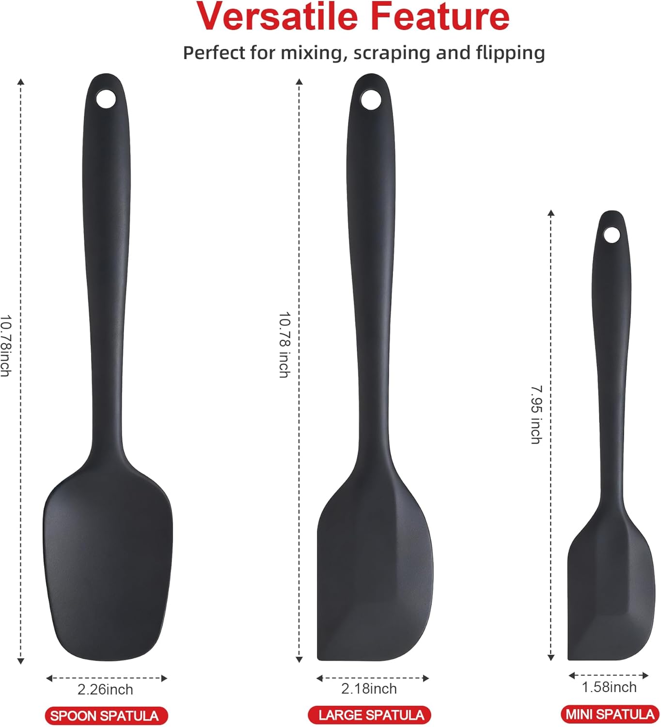 Silicone Spatula Set - Rubber Spatula - 600°F Heat Resistant Baking Spoon & Spatulas(Dark Grey)