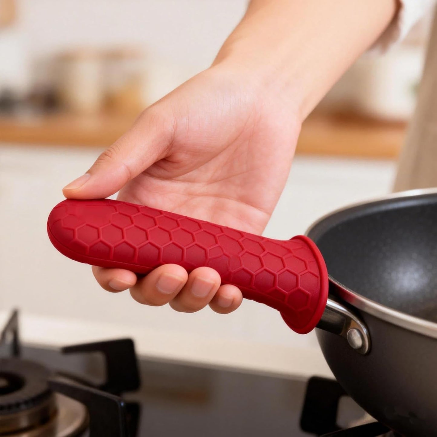 8 Pcs Silicone Pot Handle Covers Set, Heat Resistant Cast Iron Handle Sleeves - Non Slip Pan Handle Holder for Frying Pan, Pots, Kitchen Cookware (Black)