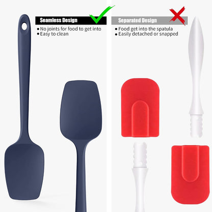 2-Piece Silicone Scraper & Spoon Spatulas: Doosu 600°F Heat Resistant Food Grade BPA Free Rubber Baking Flat Spatula Kitchen Cooking Spoonula for Mixing Scraping Folding Stirring Serving (Aqua Sky)