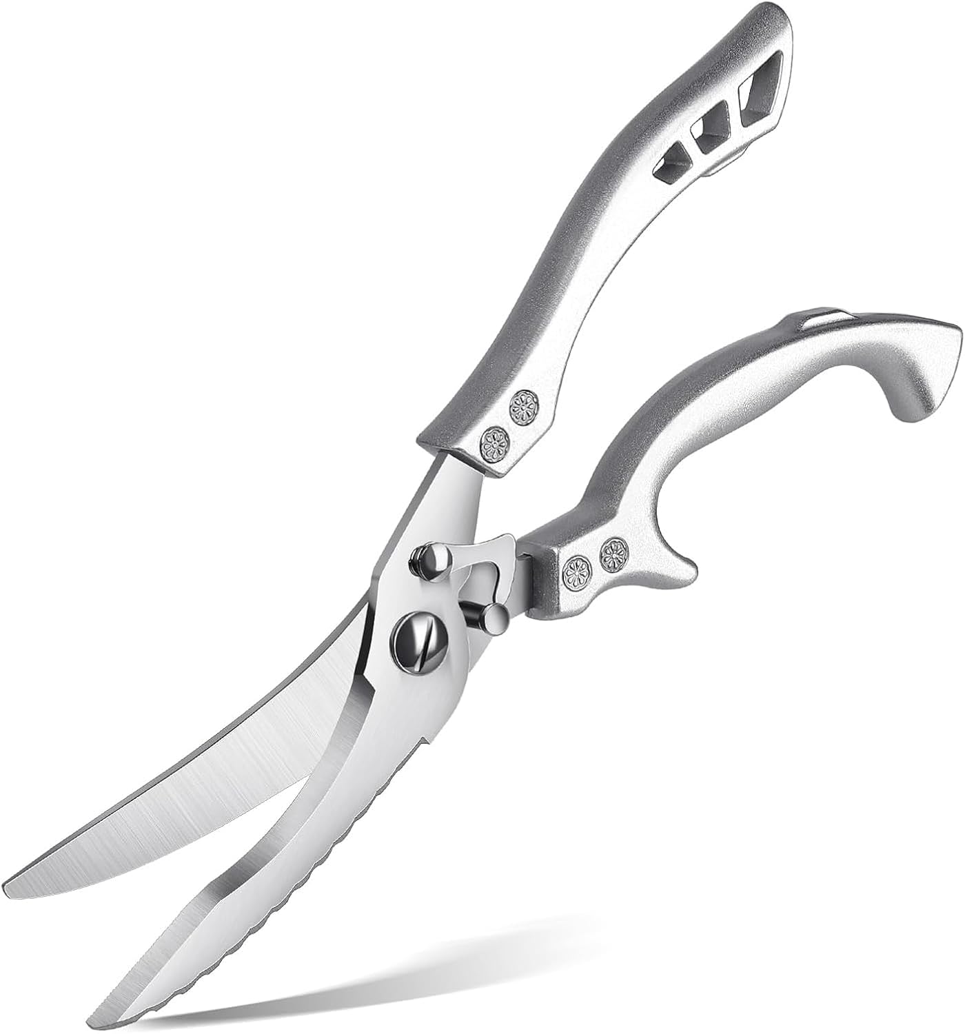 Heavy Duty Stainless Steel Kitchen Shears – Poultry Scissors; suitable for bone, meat, chicken, fish, turkey, and vegetables; spring-loaded, multi-functional, ultra-sharp, and practical