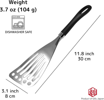 Left Handed Fish Spatula Stainless Steel Egg Flipper 12” | Fish Turner Spatula Slotted Turner Utensils Seki Japan
