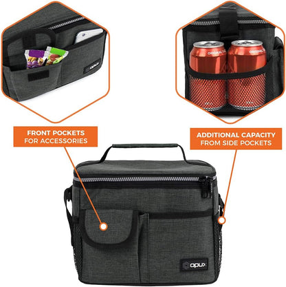 opux Insulated Lunch Bag for Men Women, Leakproof Black Lunch Box for Work, Portable Soft Lunch Cooler Bag with Shoulder Strap, Adult Lunchbox Lunch Pail for Kid Boy Girl School, 14 Can/8L