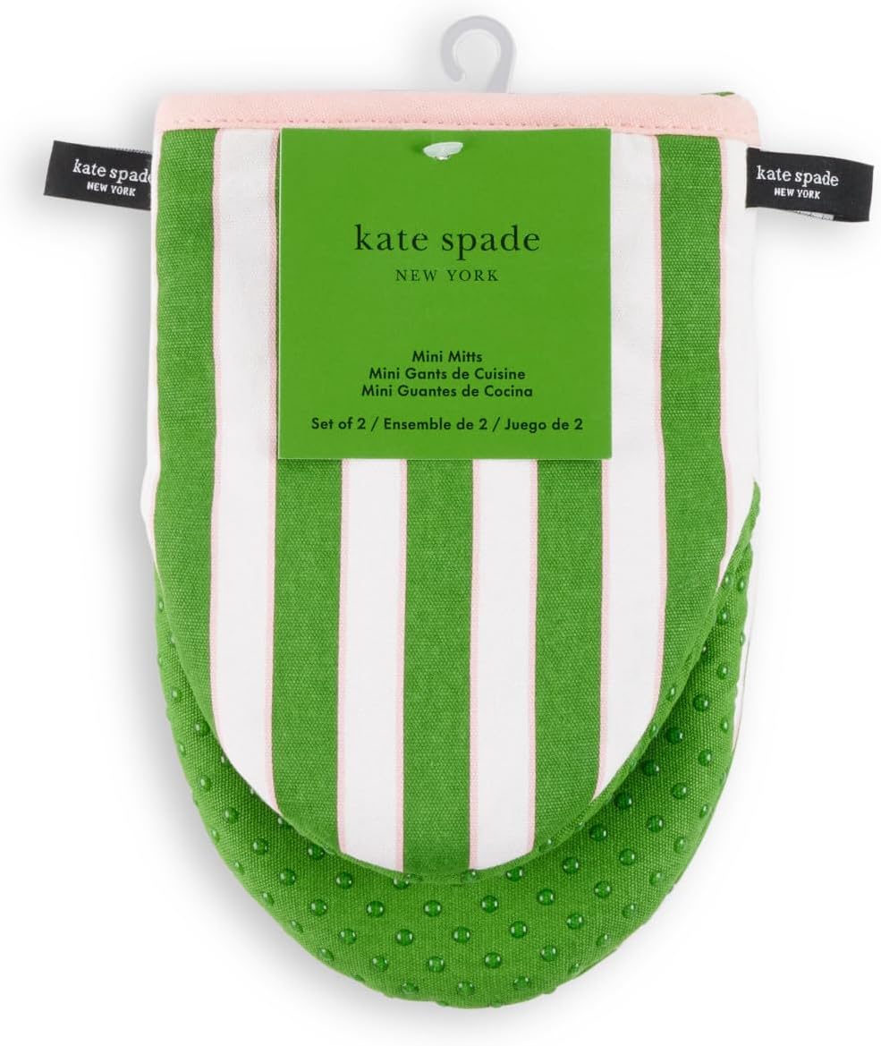 kate spade new york Botanical Stripe Mini Oven Mitt 2-Pack Set, 5.5" x 8", Black/Beige
