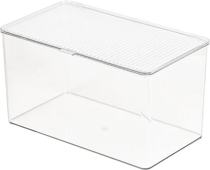 ZEXALOR Clear Plastic Storage Bin with Lid, Makeuo Holder, Fridge Organizer, Refrigerator Organizers and Storage, Small Container for Pantry, Office, Dresser, Bathroom, Kitchen, Snack
