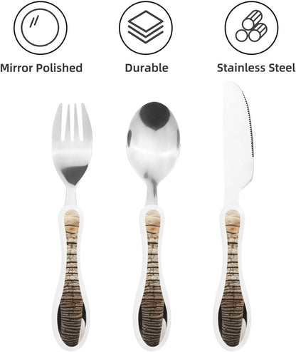 3-Piece Kids Silverware Set With Storage Case, Stainless Steel Reusable Children Safe Knife Spoon Fork Set Tropical Sunset Seaside Children Flatware Set For Kids Lunch Box