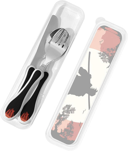 3-Piece Kids Silverware Set With Storage Case, Stainless Steel Reusable Children Safe Knife Spoon Fork Set Samurai Children Flatware Set For Kids Lunch Box