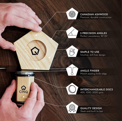 CINQ Rolling Knife Sharpener Kit, 3 Diamond Grits, 5 Angles, Hone