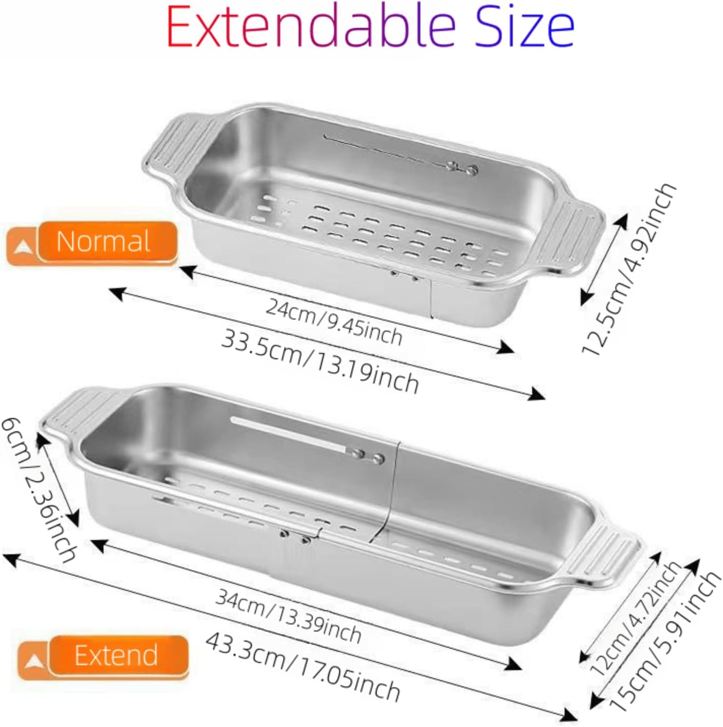 Extendable Over the Sink Colander Strainer Basket, Stainless Steel Retractable Kitchen Sink Basket - Wash Vegetables, Fruits, Drain Pasta and Dry Dishes XL (XL)