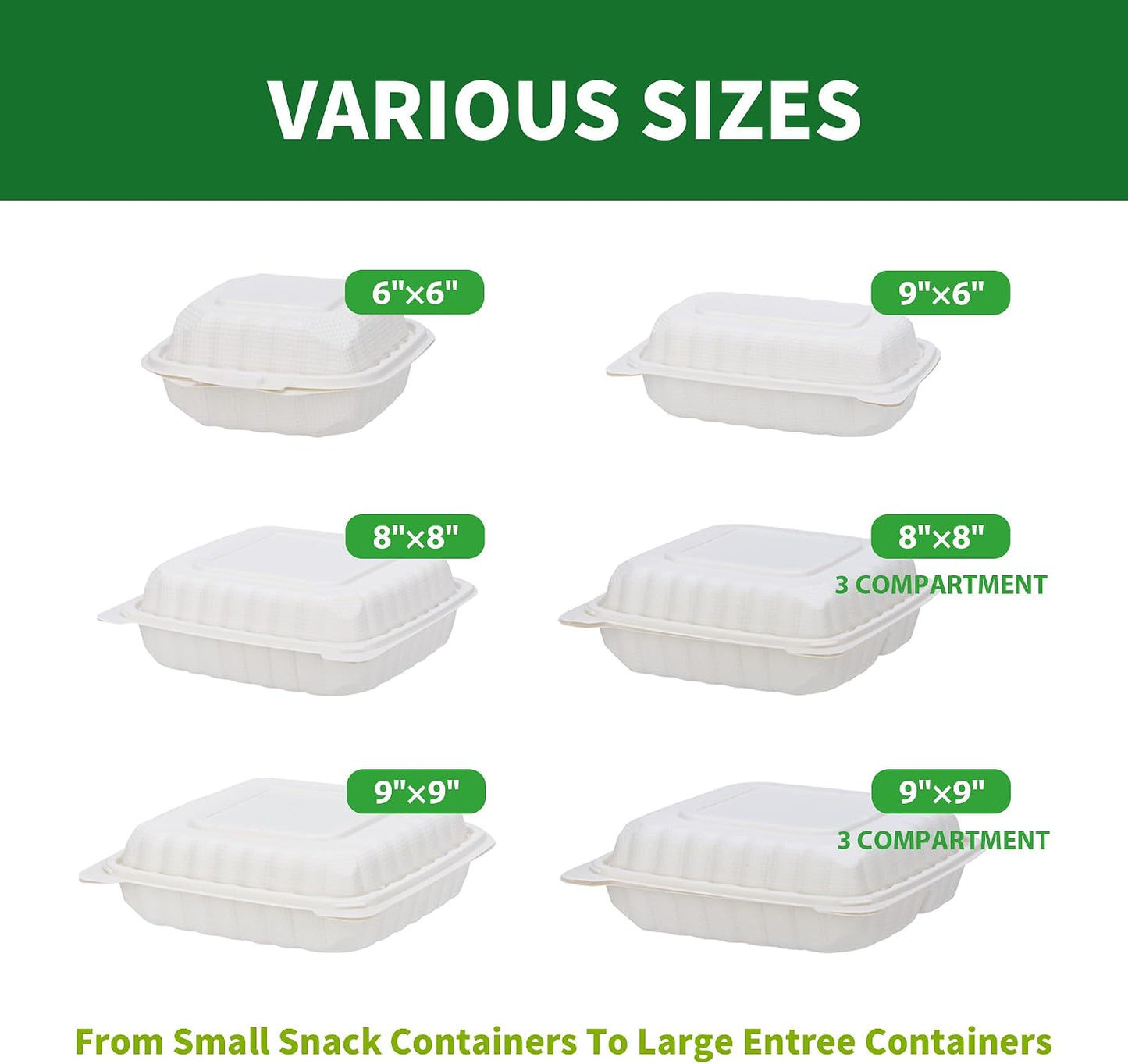 Clamshell Take Out Food Containers, 50 Pack 9x9 Inch Hinged To Go Food Containers with Lids, Disposable Plastic Meal Prep Lunch Boxes for Snacks Salad Sandwiches, Microwave & Freezer Safe