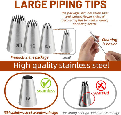 9PCS Large Piping Tips with brush,Sturdy Cake Piping Tip for Cookie Cupcake
