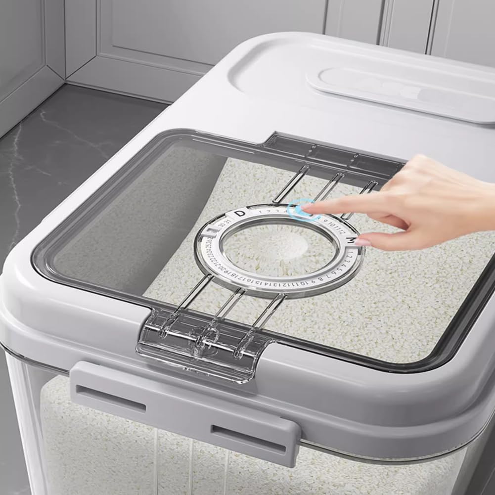 Rice Storage Bins,33LB Food Storage Container with PP Locking Lid,For Rice,Grain,Pet Food,Flour with Measuring Cup