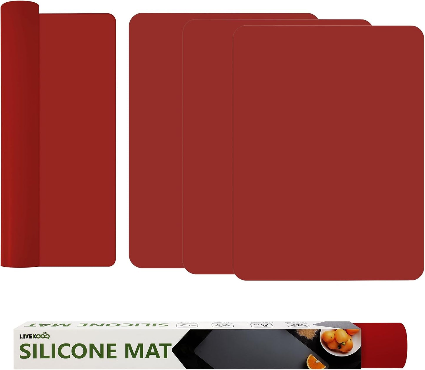 Silicone Mat for Kitchen Counter, Silicone Mat Trimable to Size (Black, 15.7×11.8inch-2pcs), BPA-Free Silicone Placemat, Heat-Resistant NonSlip Table Mat for Air Fryer, Countertop Protector Mat