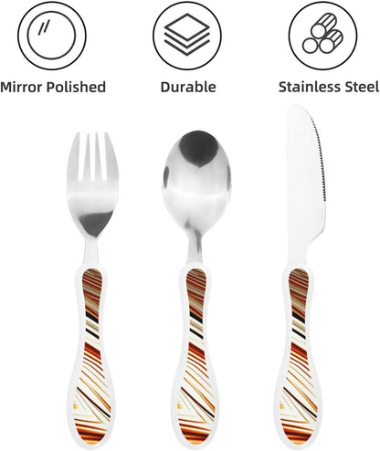 3-Piece Kids Silverware Set With Storage Case, Stainless Steel Reusable Children Safe Knife Spoon Fork Set Airplane Sunset Children Flatware Set For Kids Lunch Box