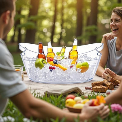 Clear Ice Bucket for Parties, 6L Large Acrylic Beverage Tub with Handles & Scoop, Thick BPA-Free Plastic Wine Chiller Bucket for Champagne, Beer, Mimosa Bar, BBQ & Entertaining(1 Pcs)