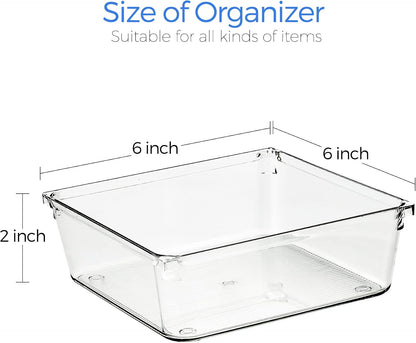 Ravinte 6 Pack Drawer Organizer - 3" X 9" Plastic Storage Bins, Acrylic Organizers with Non-Slip Pads Clear Desk Storage Tray for Makeup, Jewelries, Kitchen Utensils, Bathroom and Office