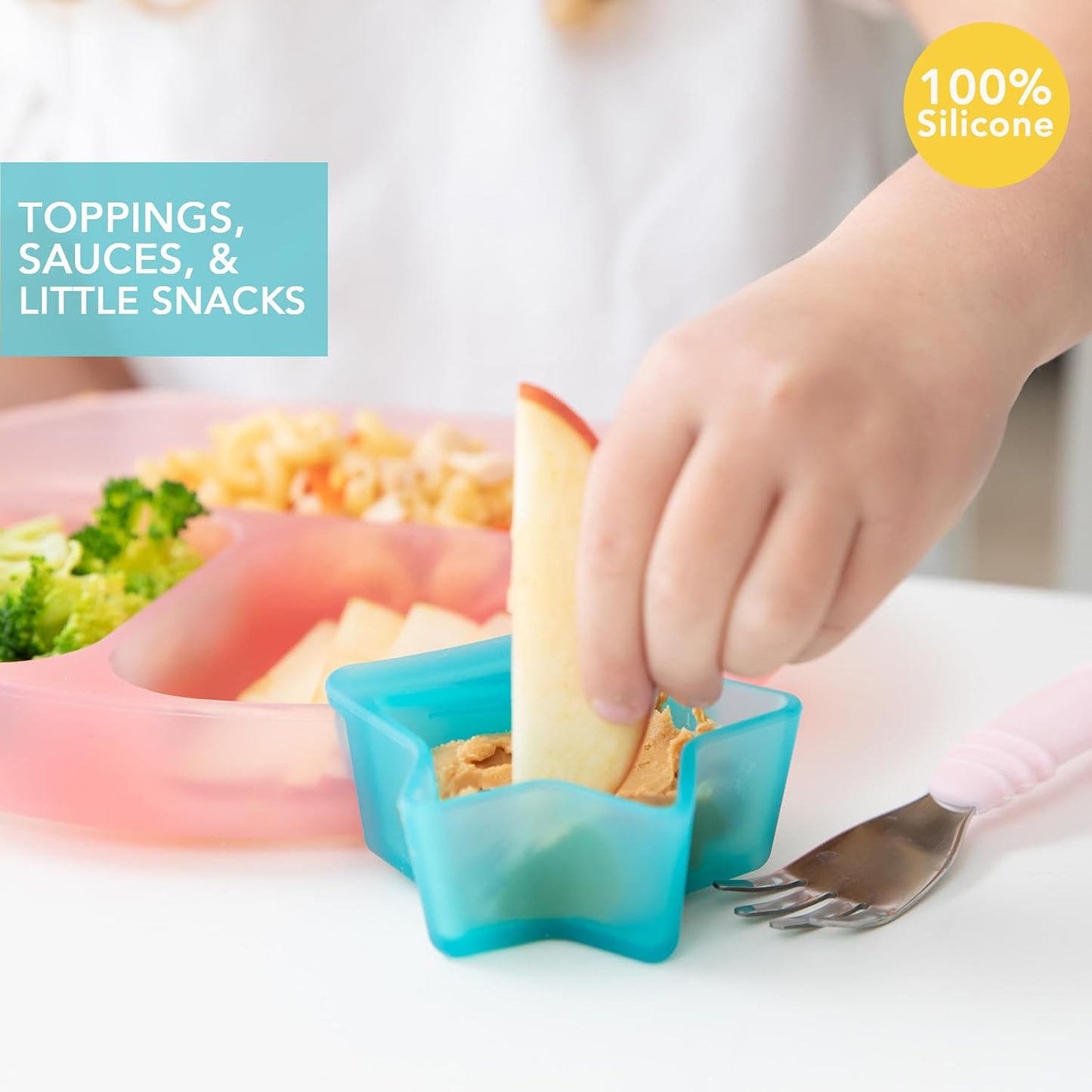 Bumkins Baby Silicone Little Dippers, Attaches to Bowls, Dishes and Plates, Sauce Cup, Holds Condiments, Dip, Puree, Toppings, Baby Led Weaning, Essential Feeding Supplies, Babies 6 Months Up, Pink