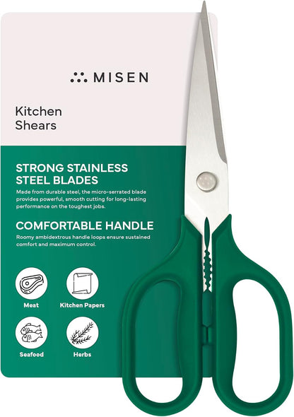 Misen Heavy Duty Kitchen Shears - Stainless Steel, Versatile and Easy Clean Scissors for Meat, Herbs and Veggies - Ambidextrous Comfort Handle - Professional Grade - Black