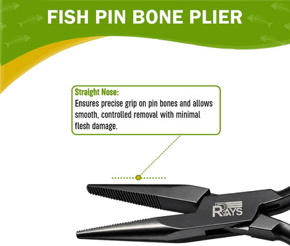 Fish Bone Pliers/Tweezers – Serrated Jaw Plier + Flat & Slant Tweezers | Stainless Steel Pin Bone Remover & Deboning Tools for Salmon, Trout & All Seafood