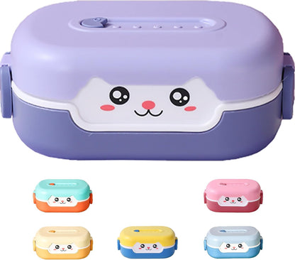 Cute Bento Box, with Cutlery Set Portable Lunch Box, 700ML Leak-proof 2 Compartment Lunch Container, Reusable Snack Box, Microwave/Dishwasher/Freezer Safe, BPA Free, Snack Container (Purple)