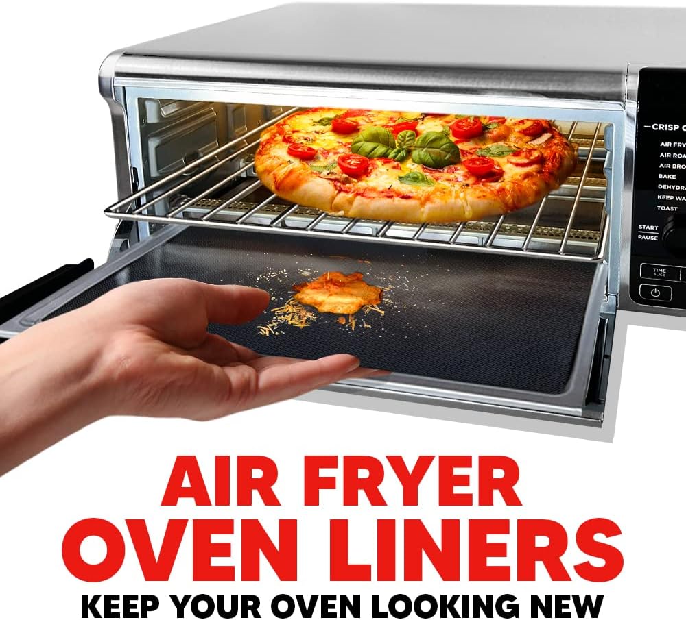 Toaster Oven Liners Reusable for Ninja Air Fryer Bottom Heat Resistant Mat 3 Pack, Oven Rack Shields Extra Long 22” Red 2 Pack, Heavy Duty Nonstick Square Air-Fryer Mats & Silicone Rack Covers