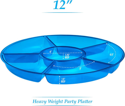 Plasticpro 6 Sectional Round Plastic Serving Tray/Platters Clear Pack of 2