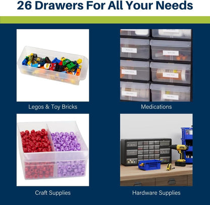 Akro-Mils 44-Drawer Plastic Drawer Storage Cabinet for Garage Organization, Bead Organizer, Building Bricks Storage, Teacher Toolbox, Makeup Organizer, 20" W x 6" D x 16" H, 10144 Black