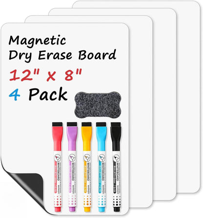 Magnetic Whiteboard for Fridge, 20" x 13" Dry Erase Board Set with Markers & Eraser, Strong Magnet & Stain-Resistant Surface, Fridge Calendar for Notes, Grocery List, Meal Planning & Family Schedule