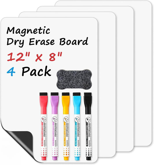 Magnetic Whiteboard for Fridge, 20" x 13" Dry Erase Board Set with Markers & Eraser, Strong Magnet & Stain-Resistant Surface, Fridge Calendar for Notes, Grocery List, Meal Planning & Family Schedule
