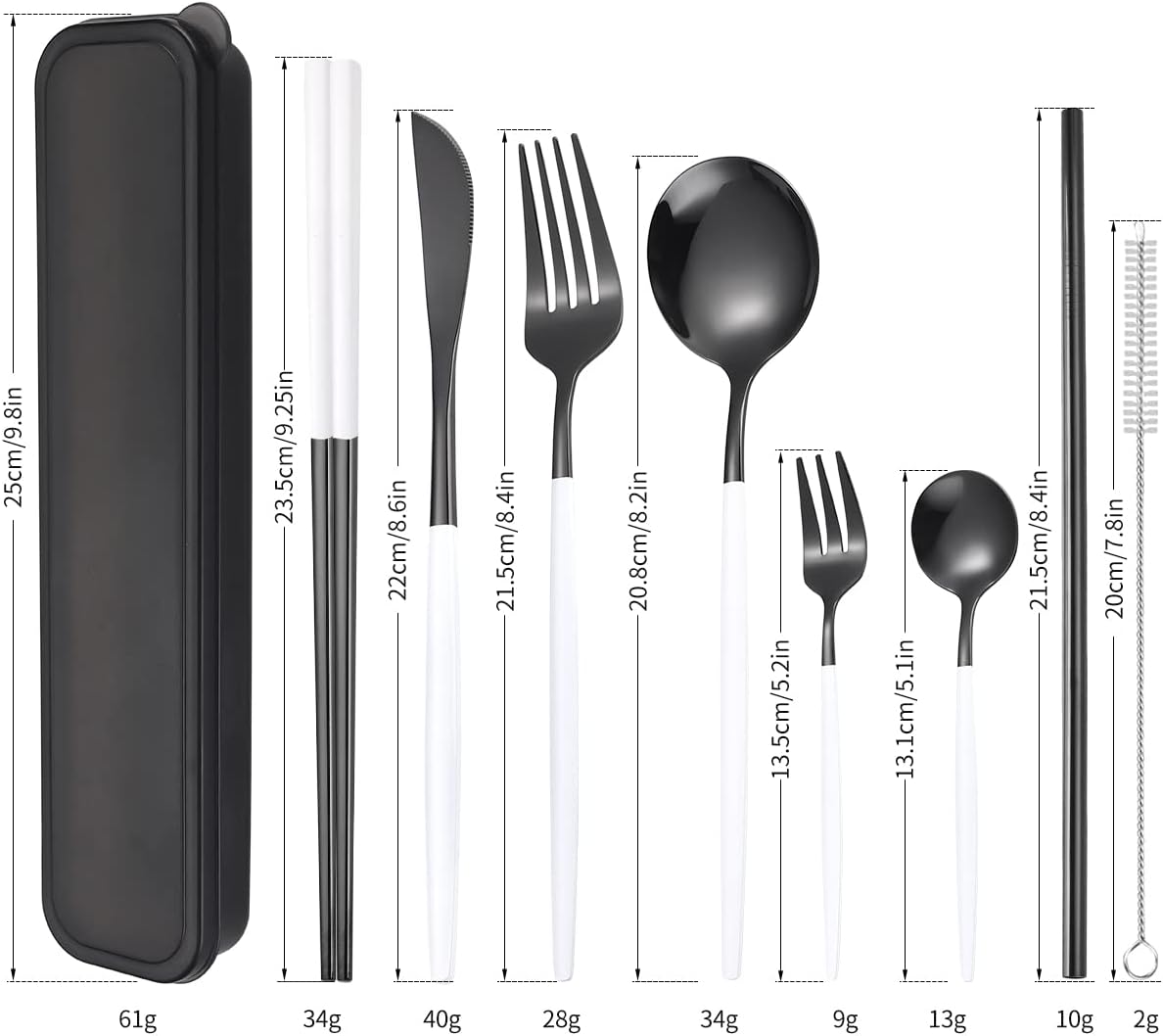 AARAINBOW 8 Pieces Stainless Steel Flatware Set Portable Reusable Cutlery Set Travel Utensils Set Including Chopsticks Knife Fork Spoon Straws Cleaning Brush Dishwasher Safe (Pink Golden)