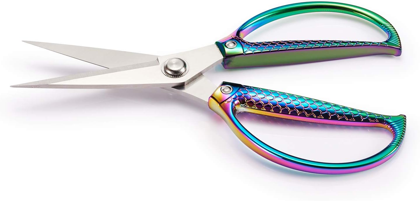 Jasni Stainless Steel Heavy Duty kitchen shears scissors for food meat poultry cooking cutting sharp Powerful strong professional All-Purpose pretty Color rainbow iridescent Titanium utility Office