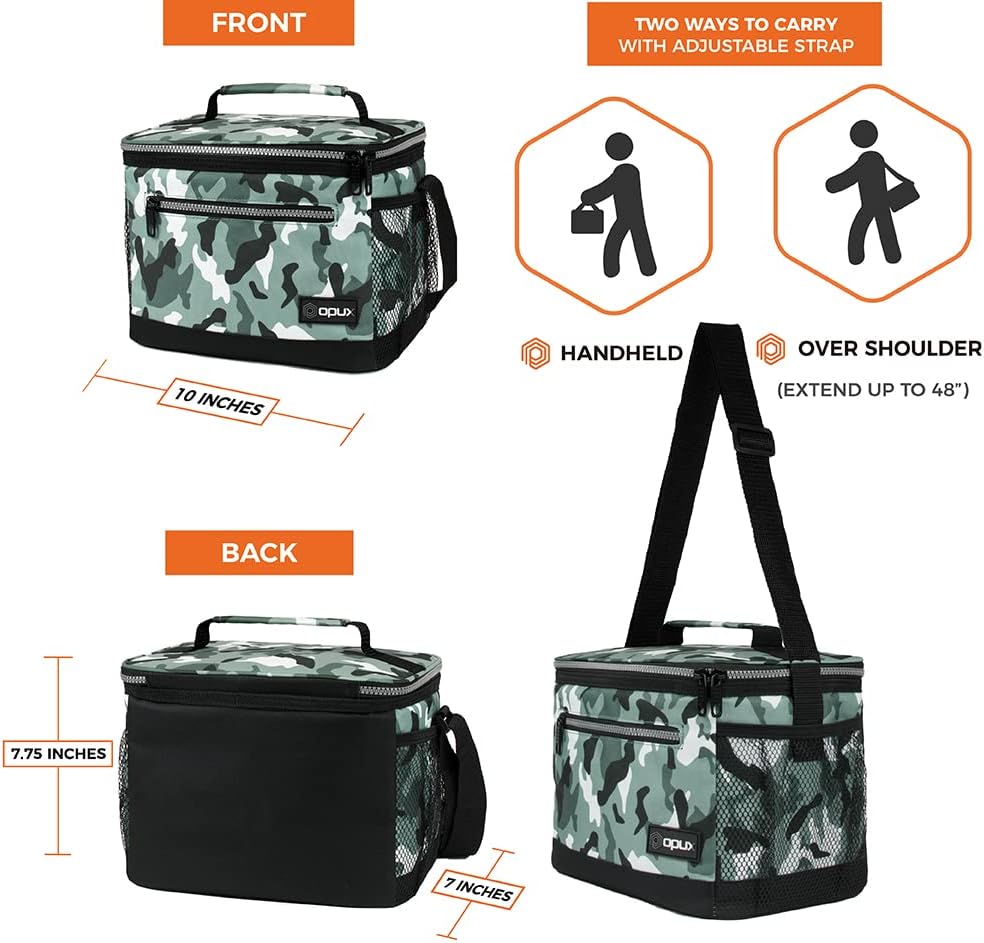 opux Insulated Lunch Box Men Women, Lunch Bag for Work School, Leakproof Soft Cooler Tote Adult, Large Lunch Pail Kids Boys Girls, Picnic Beach Food Bag with Shoulder Strap, Purple Floral