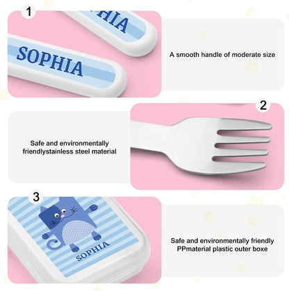 Personalized Stainless Steel Kids Utensils Set Custom Name on Kids Forks Knife and Spoons for 3 Pcs Kid Cutlery Set with Case (Truck)