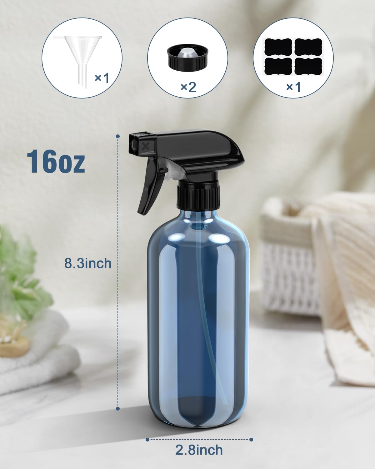 Bontip Glass Spray Bottle 16 oz for Cleaning, Plants (2 Pack, Amber)