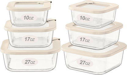 Urban Green Glass Food Storage Containers with Glass Lids, Microwave Safe Food Container Set, Aitight Meal Prep Container Set, LeakProof, 100% Plastic Free, 6 Pack
