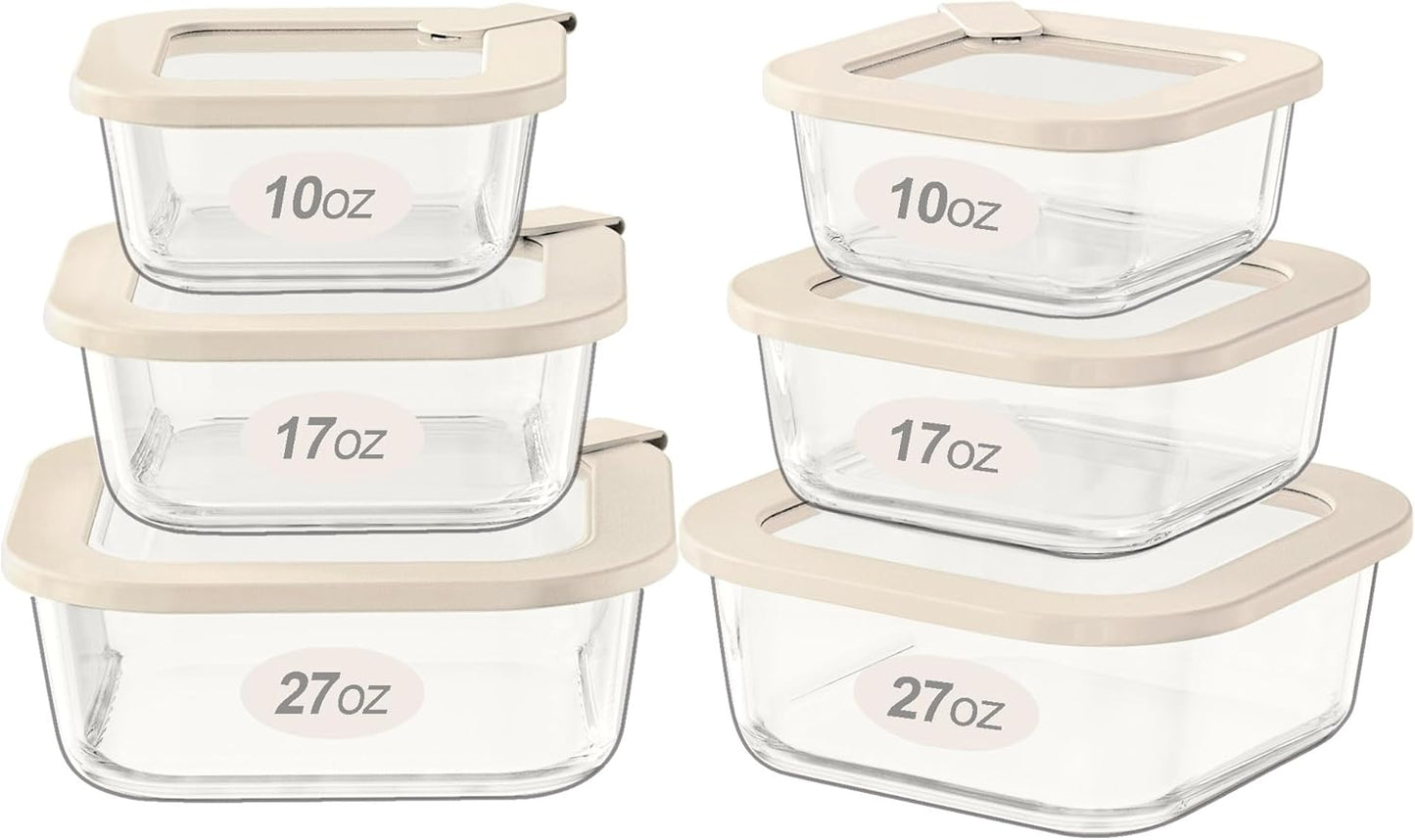 Urban Green Glass Food Storage Containers with Glass Lids, Microwave Safe Food Container Set, Aitight Meal Prep Container Set, LeakProof, 100% Plastic Free, 6 Pack