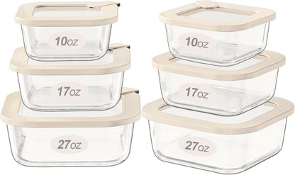 Urban Green Glass Food Storage Containers with Glass Lids, Microwave Safe Food Container Set, Aitight Meal Prep Container Set, LeakProof, 100% Plastic Free, 6 Pack