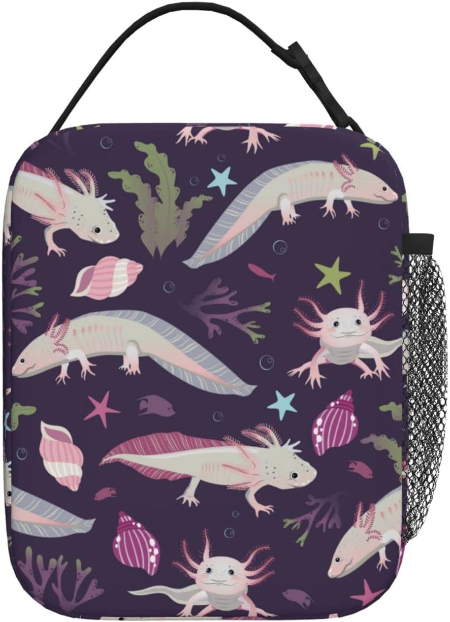 Purple Axolotl Lunch Box Lunch Box Reusable Insulated Totes Lunch Bag Thermal Cooler For Boy Girls School Men Women Beach Picnic Travel
